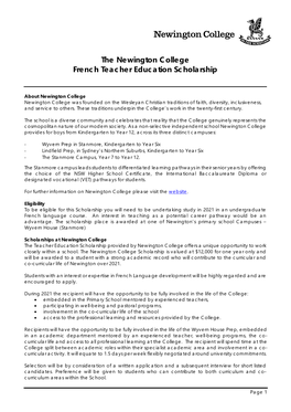 The Newington College French Teacher Education Scholarship