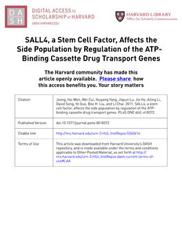 SALL4, a Stem Cell Factor, Affects the Side Population by Regulation of the ATP- Binding Cassette Drug Transport Genes