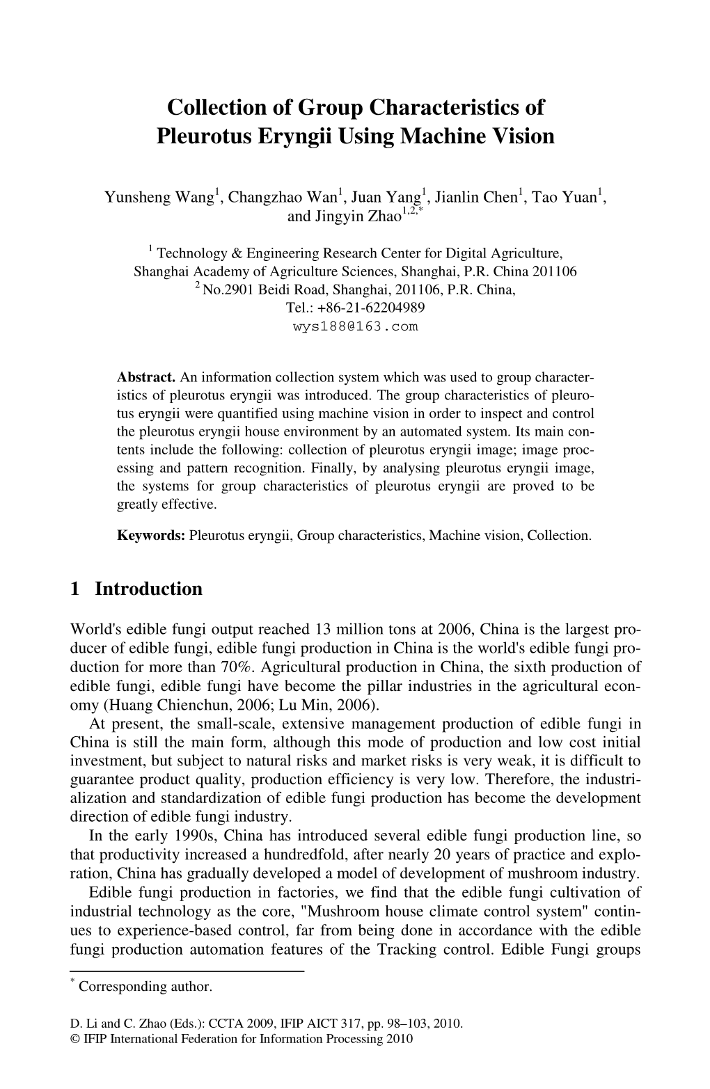 Collection of Group Characteristics of Pleurotus Eryngii Using Machine Vision