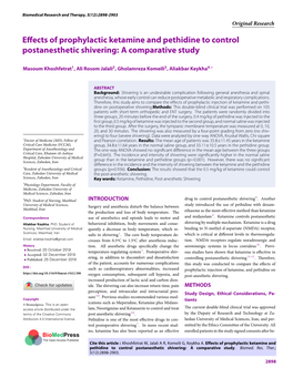 Effects of Prophylactic Ketamine and Pethidine to Control Postanesthetic Shivering: a Comparative Study