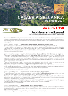 CALABRIA GRECANICA 1/8 Giugno 2021