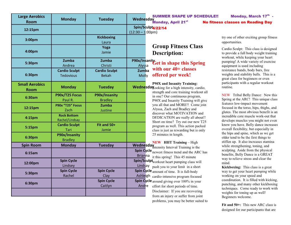 Get in Shape This Spring with Our 40+ Classes Offered Per Week!