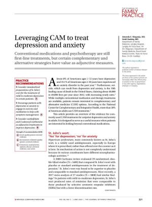 Leveraging CAM to Treat Depression and Anxiety