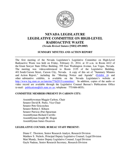 NEVADA LEGISLATURE LEGISLATIVE COMMITTEE on HIGH-LEVEL RADIOACTIVE WASTE (Nevada Revised Statutes [NRS] 459.0085)
