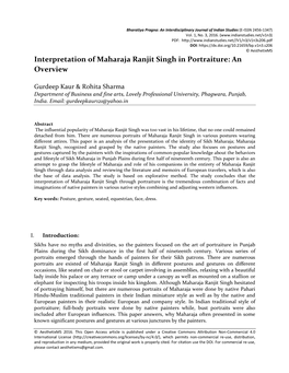 Interpretation of Maharaja Ranjit Singh in Portraiture: an Overview