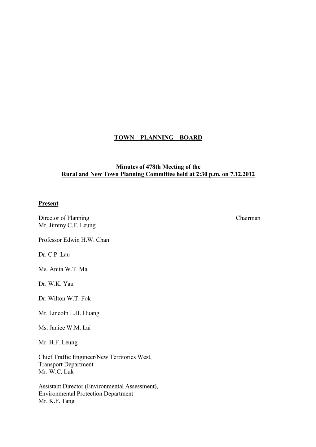 TOWN PLANNING BOARD Minutes of 478Th Meeting of the Rural And