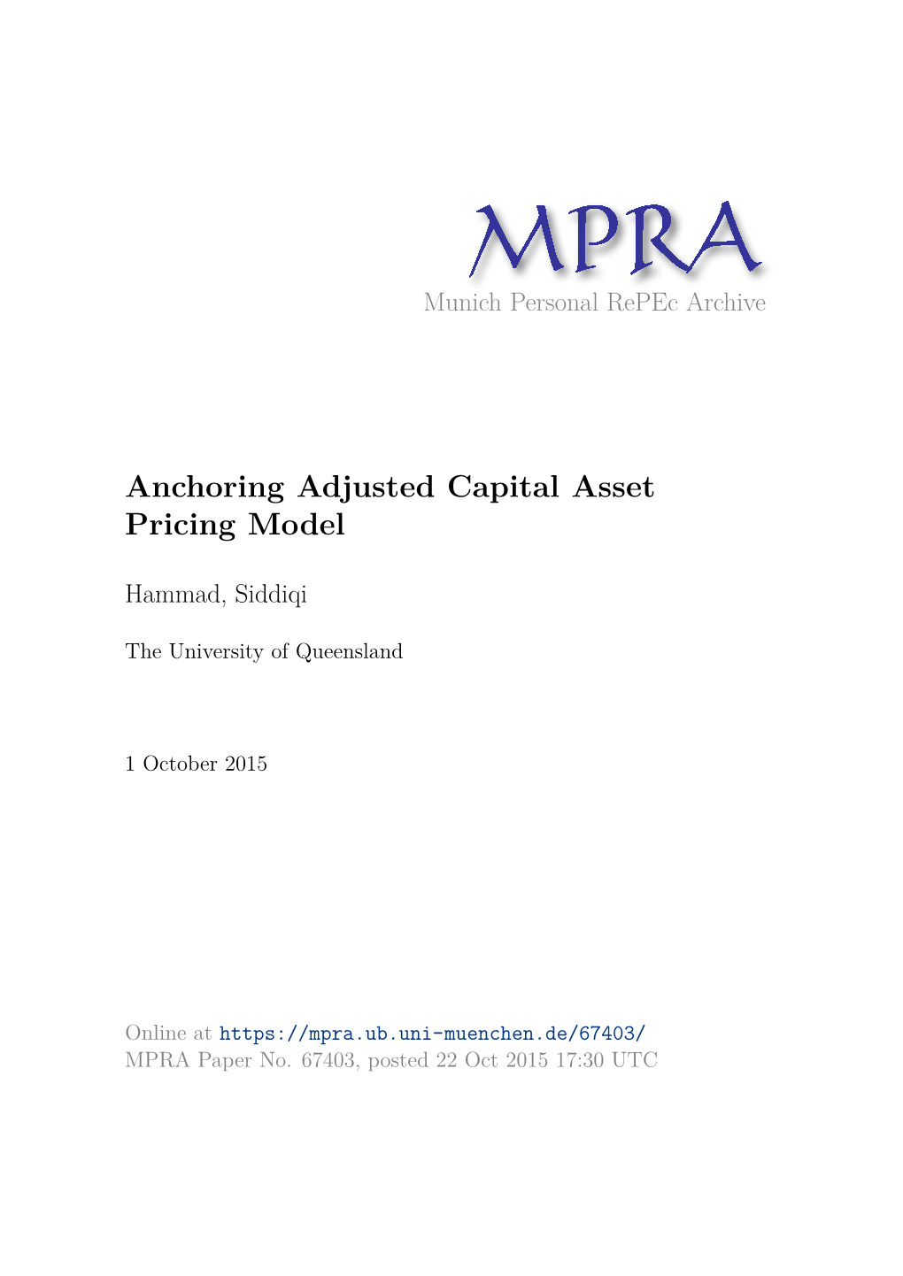 Anchoring Adjusted Capital Asset Pricing Model