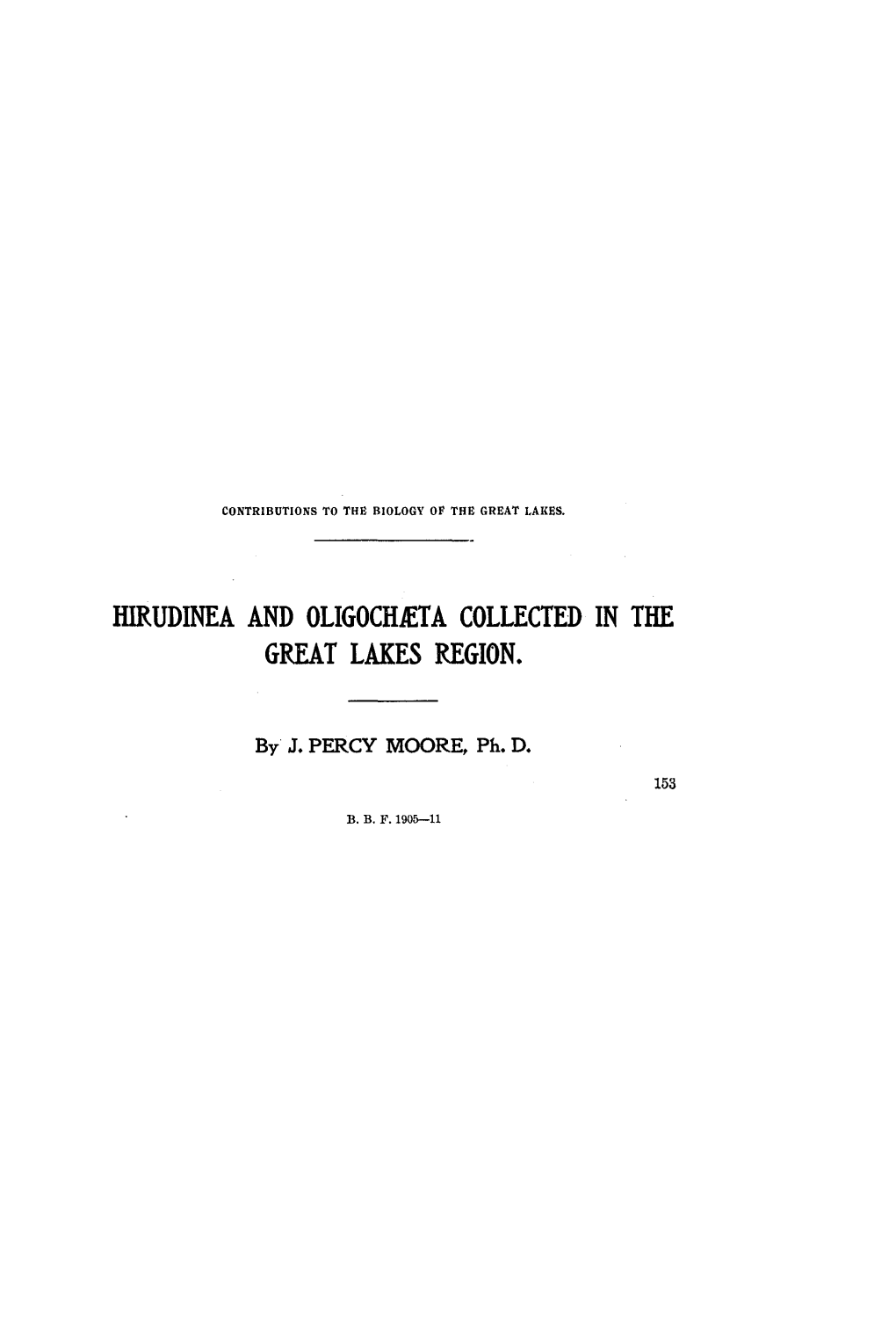 HIRUDINEA and Oligochleta COLLECTED in the GREAT LAKES REGION