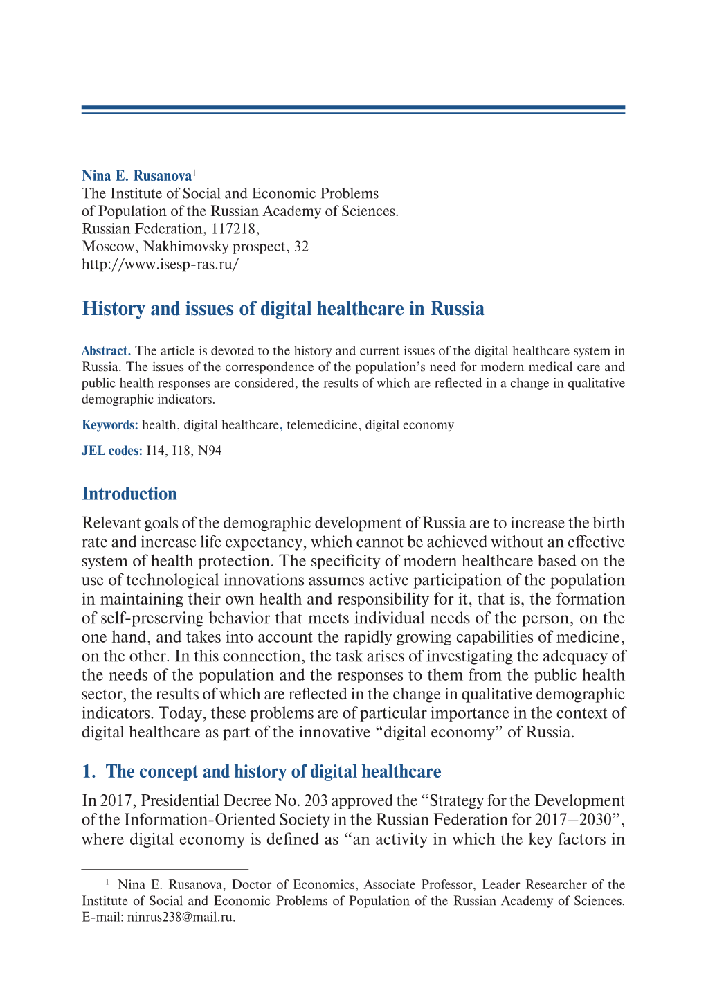 History and Issues of Digital Healthcare in Russia