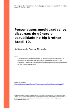 Os Discursos De Gênero E Sexualidade No Big Brother Brasil 10
