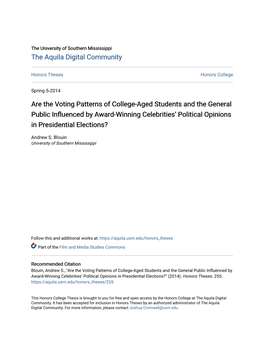 Are the Voting Patterns of College-Aged Students and the General Public Influenced Yb Award-Winning Celebrities’ Political Opinions in Presidential Elections?