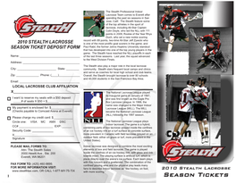 2010 Stealth Lacrosse Season Ticket Deposit Form