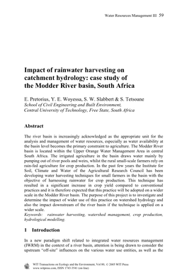Impact of Rainwater Harvesting on Catchment Hydrology: Case Study of the Modder River Basin, South Africa