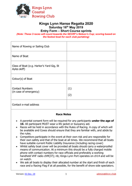 Kings Lynn Hanse Regatta 2020 Saturday Entry Form V2