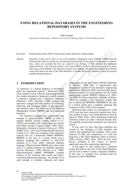 Using Relational Databases in the Engineering Repository Systems