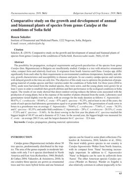 Comparative Study on the Growth and Development of Annual and Biannual Plants of Species from Genus Catalpa at the Conditions of Sofia Field