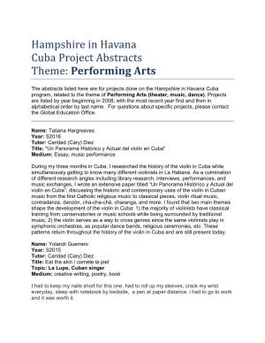 Hampshire in Havana Cuba Project Abstracts Theme: Performing Arts