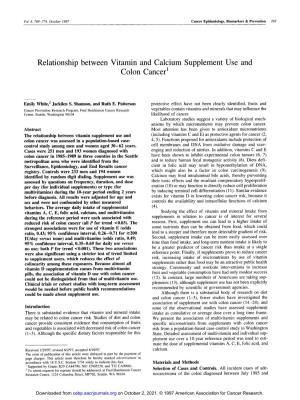 Relationship Between Vitamin and Calcium Supplement Use and Colon Cancer