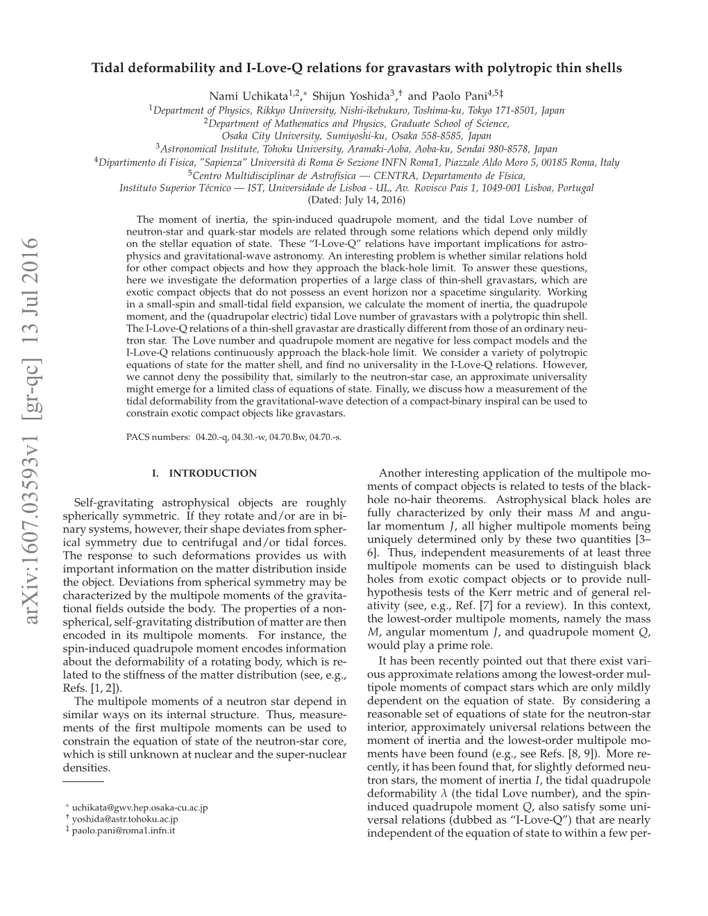 Arxiv:1607.03593V1 [Gr-Qc] 13 Jul 2016 Hc Ssilukona Ula N H Super-Nuclear the to and Core, Nuclear Used Densities