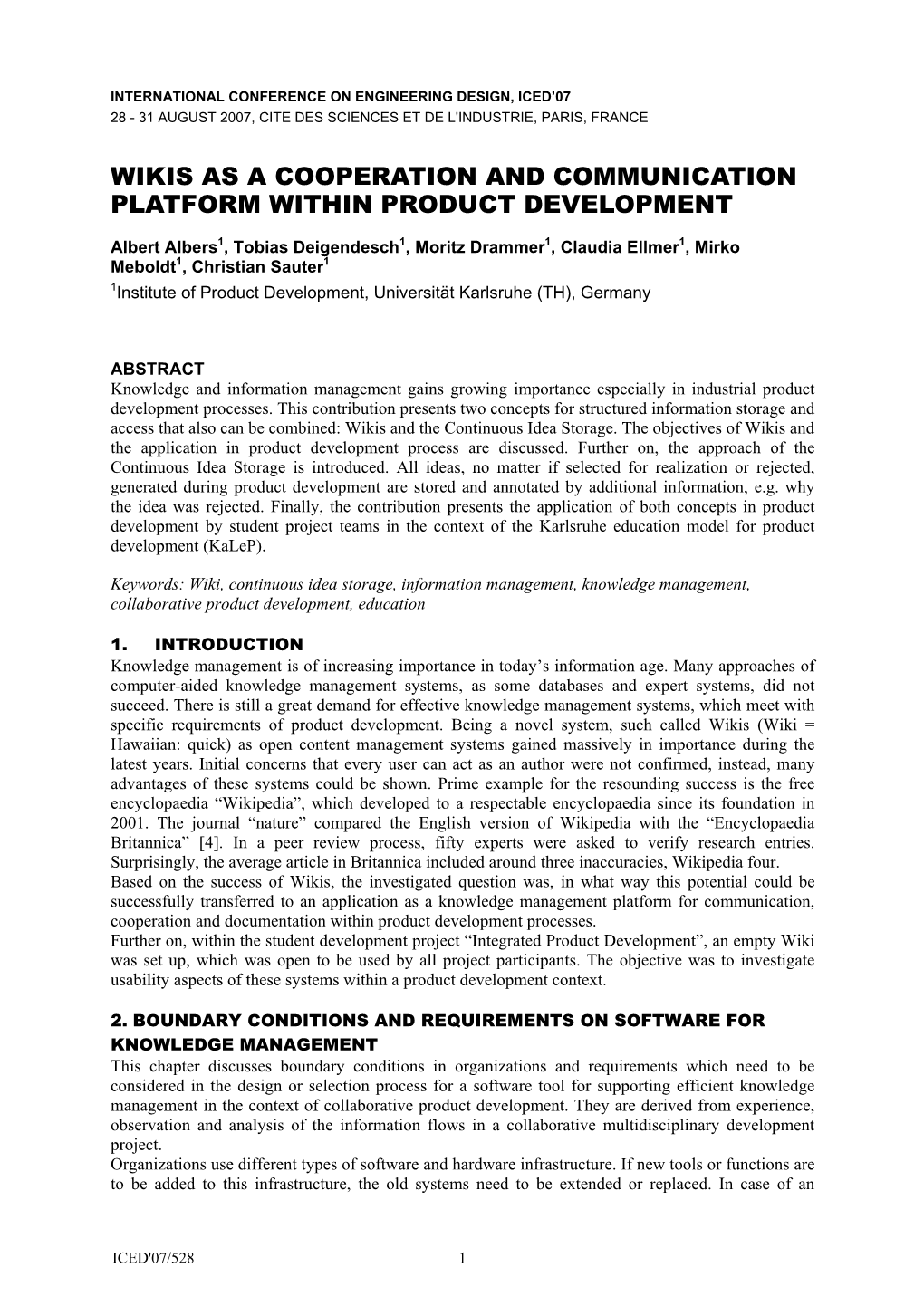 Wikis As a Cooperation and Communication Platform Within Product Development