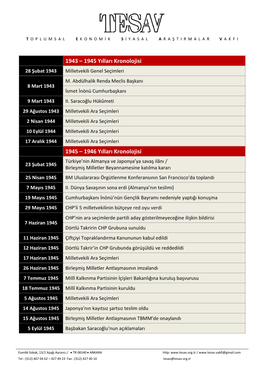 1943 – 1945 Yılları Kronolojisi 1945 – 1946 Yılları Kronolojisi