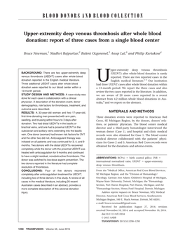 Upper-Extremity Deep Venous Thrombosis After Whole Blood Donation: Report of Three Cases from a Single Blood Center