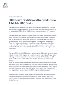 HTC Desire Finds Second Network - New T-Mobile HTC Desire