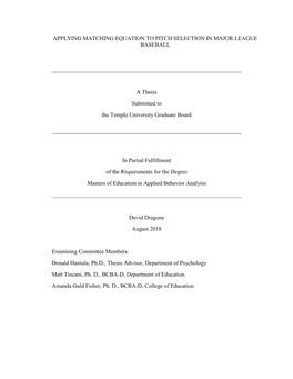 Applying Matching Equation to Pitch Selection in Major League Baseball