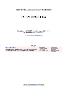 Wisdomtree Trust Form NPORT-EX Filed 2019-08-27
