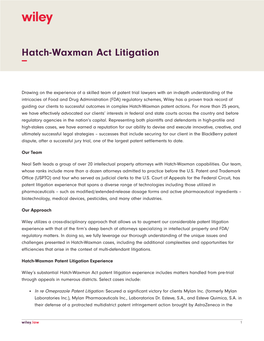 Hatch-Waxman Act Litigation −