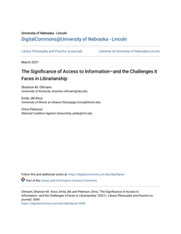 The Significance of Access to Information—And the Challenges It Faces in Librarianship