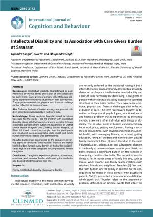 Intellectual Disability and Its Association with Care Givers Burden at Sasaram