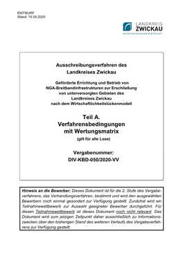 Teil A. Verfahrensbedingungen Mit Wertungsmatrix (Gilt Für Alle Lose)