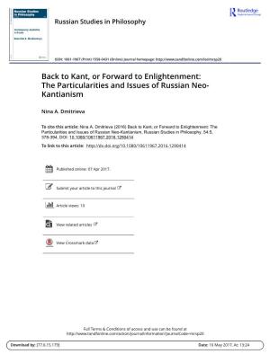 The Particularities and Issues of Russian Neo- Kantianism