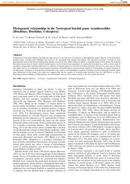 Phylogenetic Relationships in the Neotropical Bruchid Genus Acanthoscelides (Bruchinae, Bruchidae, Coleoptera)