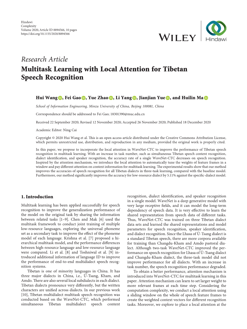 Multitask Learning with Local Attention for Tibetan Speech Recognition