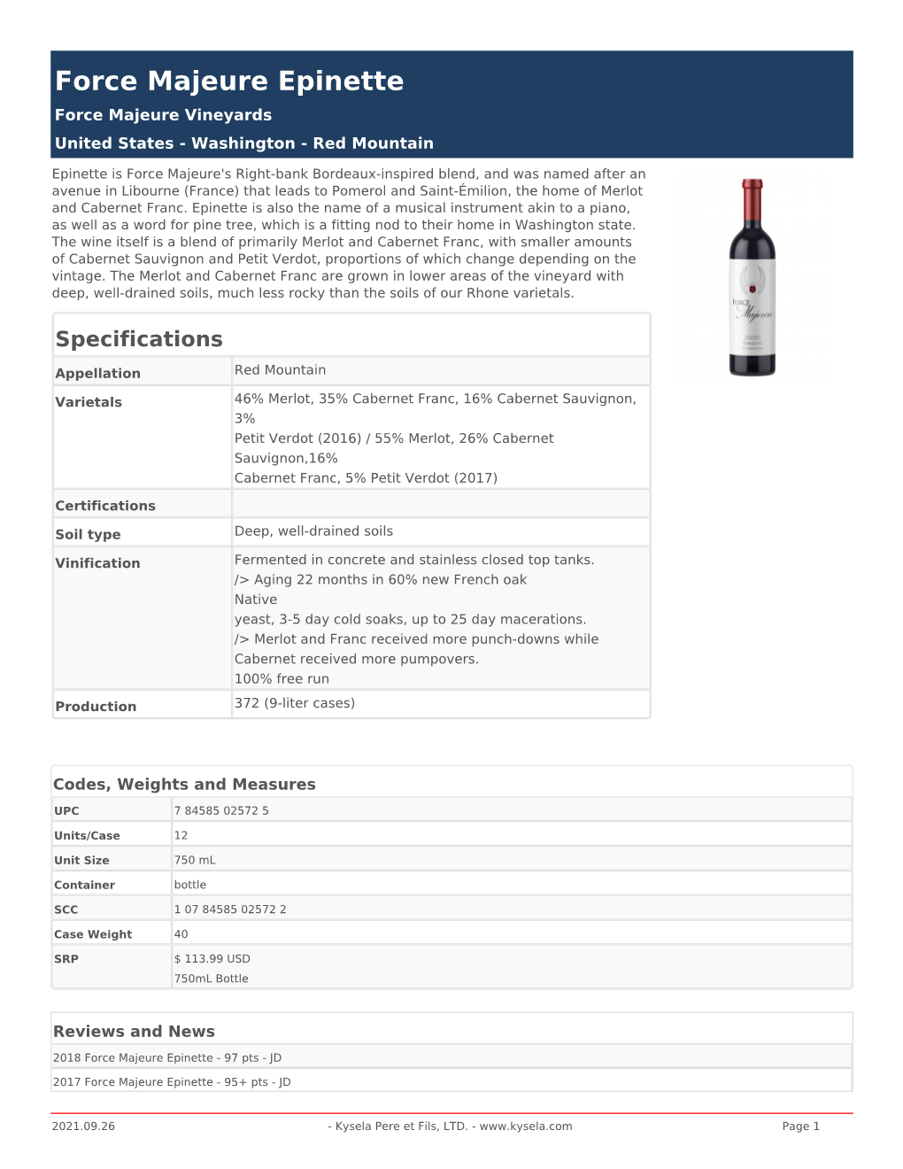 Force Majeure Epinette Force Majeure Vineyards United States - Washington - Red Mountain