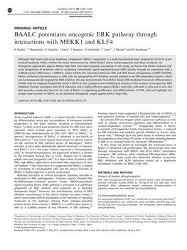 BAALC Potentiates Oncogenic ERK Pathway Through Interactions with MEKK1 and KLF4