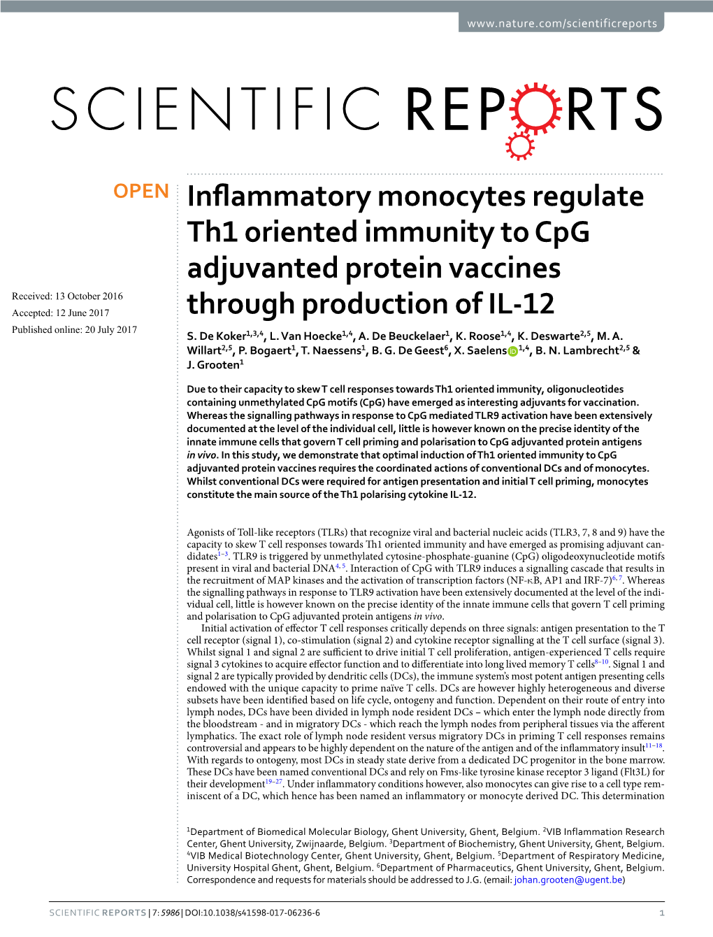 Inflammatory Monocytes Regulate Th1 Oriented Immunity to Cpg