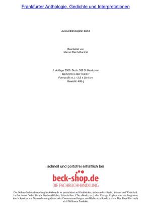 Frankfurter Anthologie. Gedichte Und Interpretationen