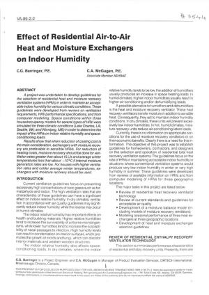 Effect of Residential Air-To-Air Heat and Moisture Exchangers on Indoor Humidity