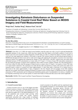 Investigating Rainstorm Disturbance on Suspended Substance in Coastal Coral Reef Water Based on MODIS Imagery and Field Measurements