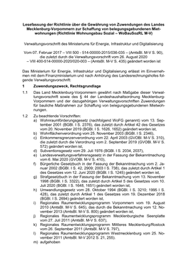 Lesefassung Der Richtlinie Über Die Gewährung Von Zuwendungen Des Landes