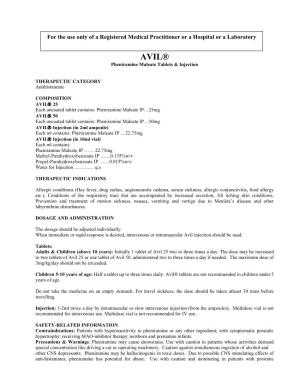 AVIL® Pheniramine Maleate Tablets & Injection