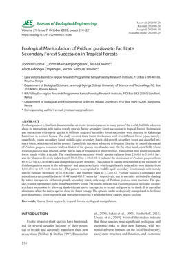 Ecological Manipulation of Psidium Guajava to Facilitate Secondary Forest Succession in Tropical Forests