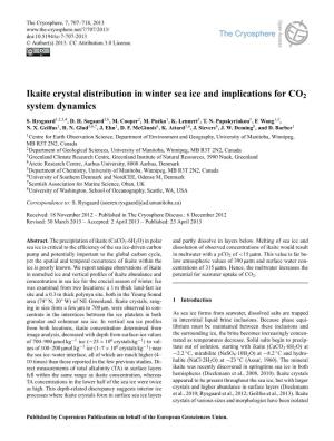 Ikaite Crystal Distribution in Winter Sea Ice and Implications for CO2 System Dynamics