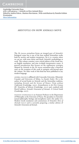 Aristotle on How Animals Move Edited by Andrea Falcon , Stasinos Stavrianeas , with Contributions by Pantelis Golitsis Frontmatter More Information