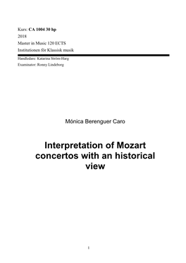 Interpretation of Mozart Concertos with an Historical View