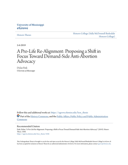 Proposing a Shift in Focus Toward Demand-Side Anti-Abortion Advocacy Dylan Fink University of Mississippi