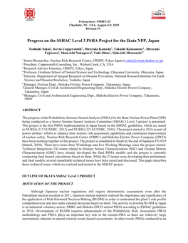 Progress on the SSHAC Level 3 PSHA Project for the Ikata NPP, Japan
